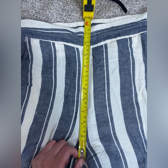 Madewell Linen Blend Side-Button Huston Pull-On Crop Pants in Indigo Stripe XS - Picture 8 of 15